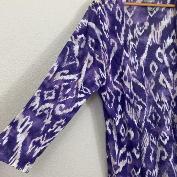 Chico’s Travelers collection Lightweight Linen blend Boho print cardigan size 2 - Picture 2 of 6